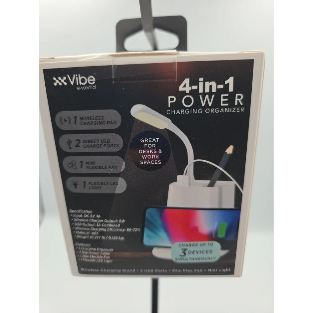 Vibe Essential Wireless Charging Stand 4- In- 1 Power Charging Organizer
